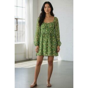 LUSH Women Green Floral Mini Dress LARGE